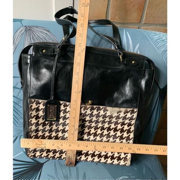 BADGLEY MISCHKA BLACK MIRANDA HOUNDSTOOTH CALF HAIR LEATHER PURSE SHOULDER BAG - Picture 9 of 10